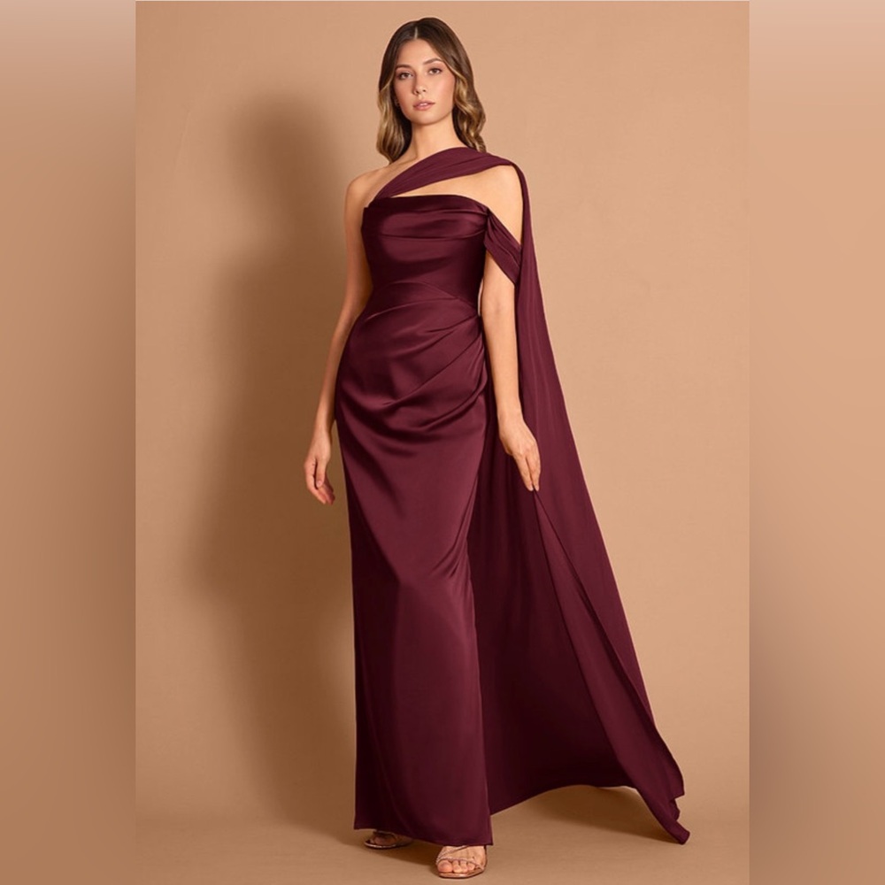 Azazie One Shoulder Burgundy Dress size 8 - Picture 1 of 3